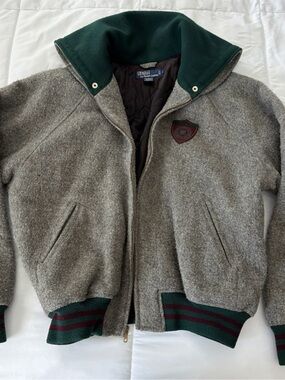 Vintage RARE 90s Polo Ralph Lauren 100% wool Varsity Jacket Sz L